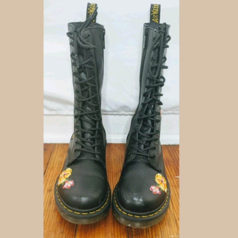 Dr. Martens Black Floral Embroidered Combat Boots - Picture 3 of 8